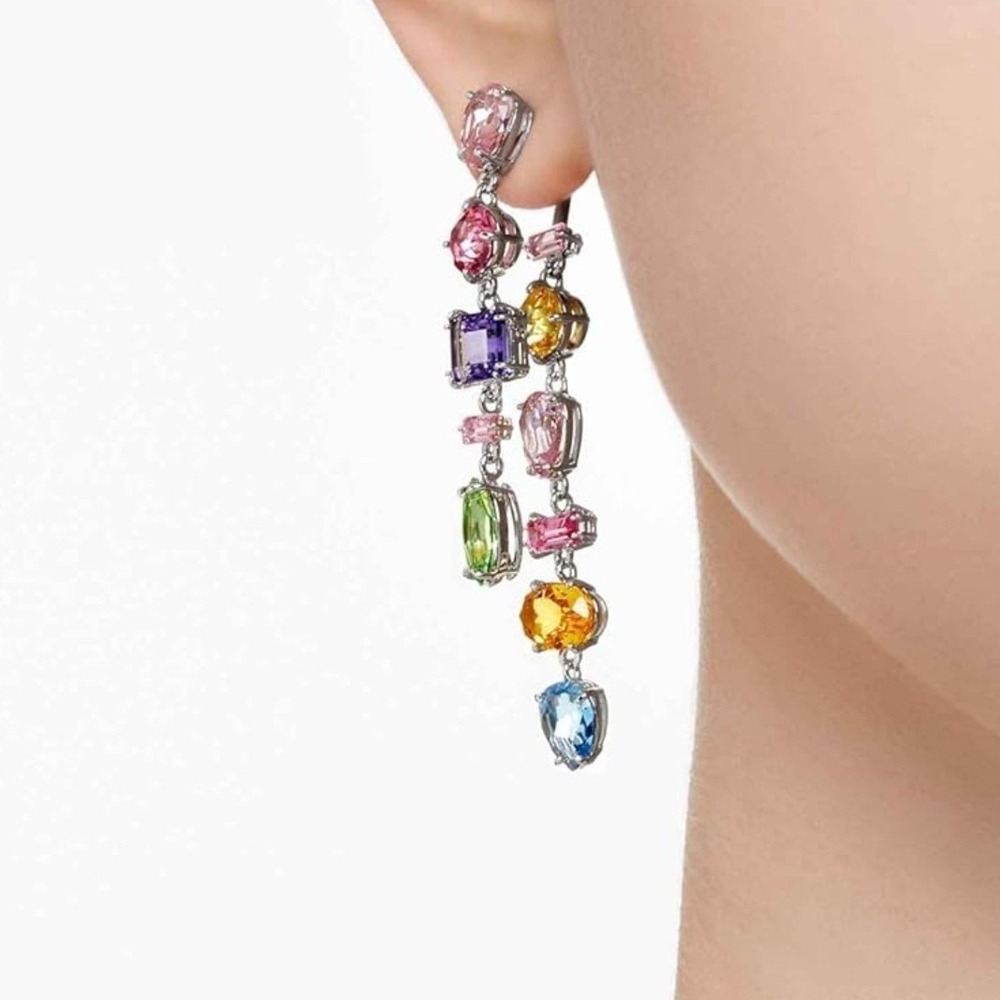 New Swarovski Gema Drop Earrings Multicolor Crystal Rhodium Plated 5656417